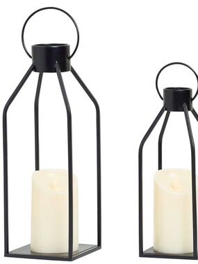 Black Metal Lantern Candle Holders - Set of 2
